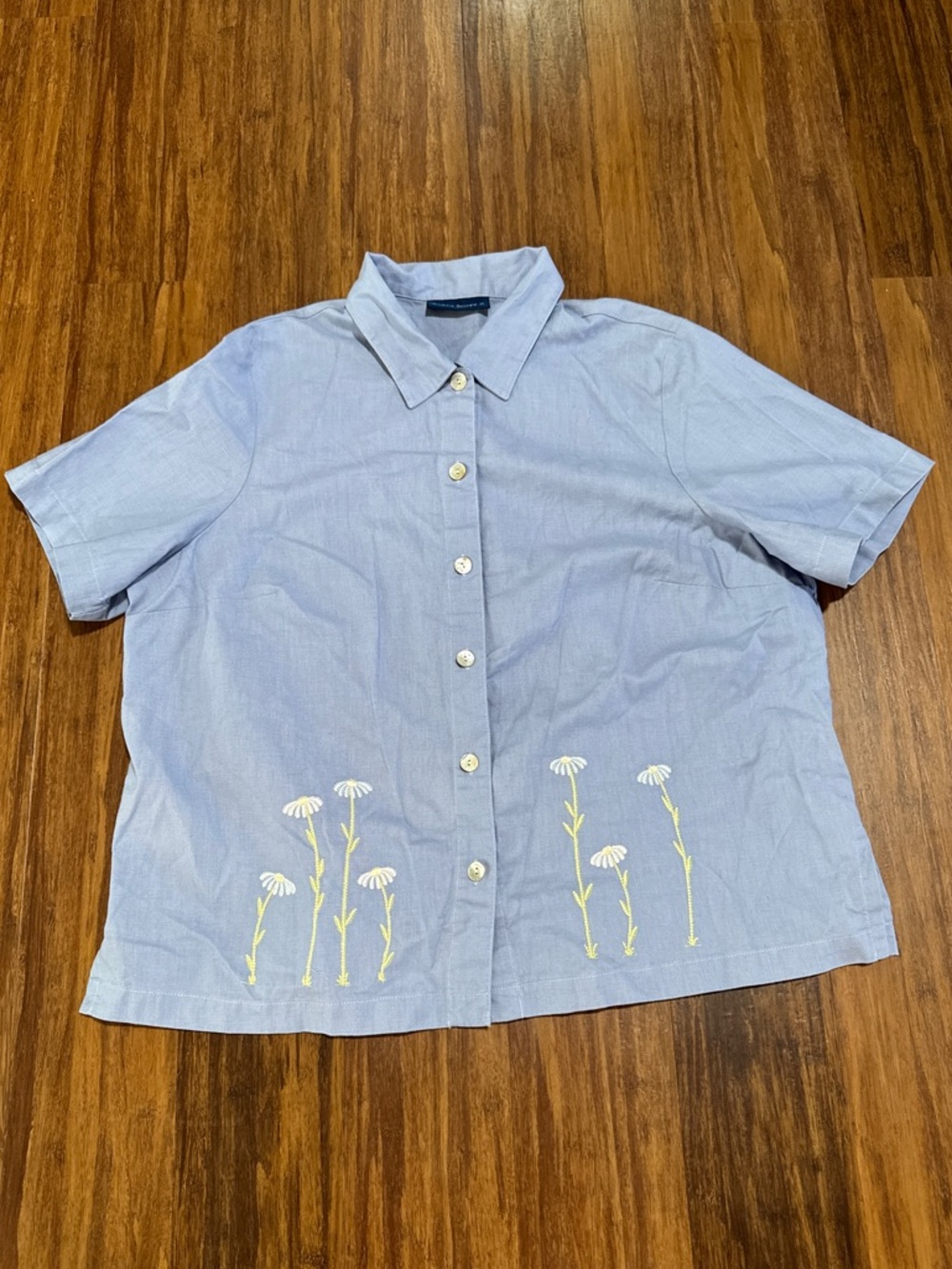 Karen Scott Women's Light Blue
Short Sleeve Blouse Shirt Size 1X Linen Cotton